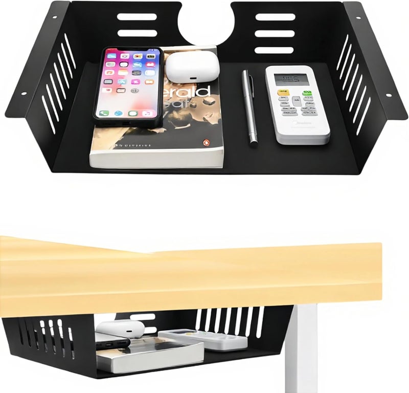 Neiteli 2 Pack Under Desk Shelf-Metal -Black Under Shelf Storage for Office Tables & Workstations（13Inch） - Image 1